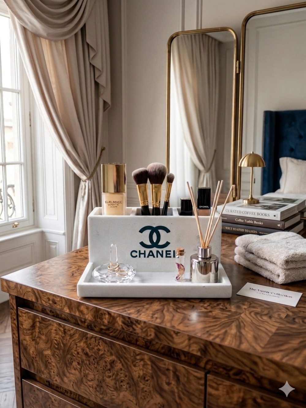 White Marble with Black Logo Cosmetic Organizer Tray